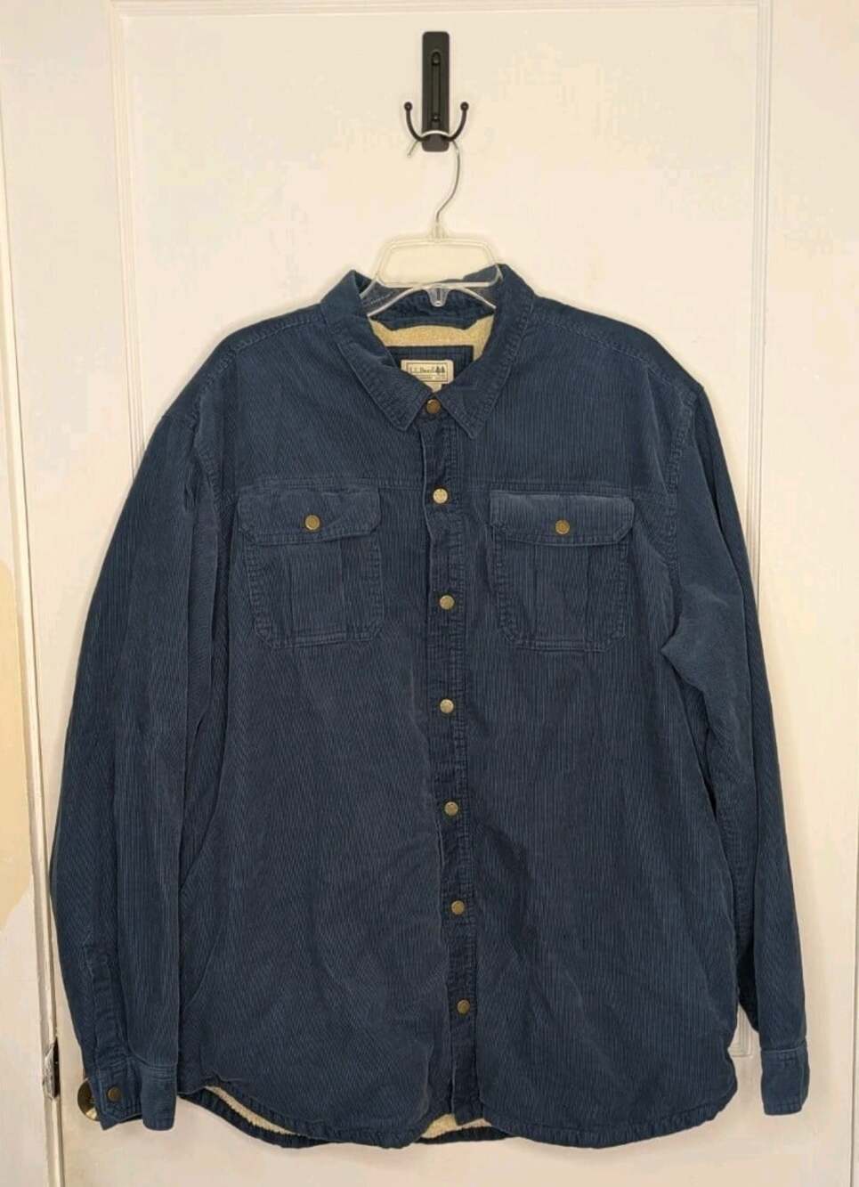 LL Bean Corduroy Sherpa Lined Shirt Jacket Men's Sz XL Blue Shacket Workwear